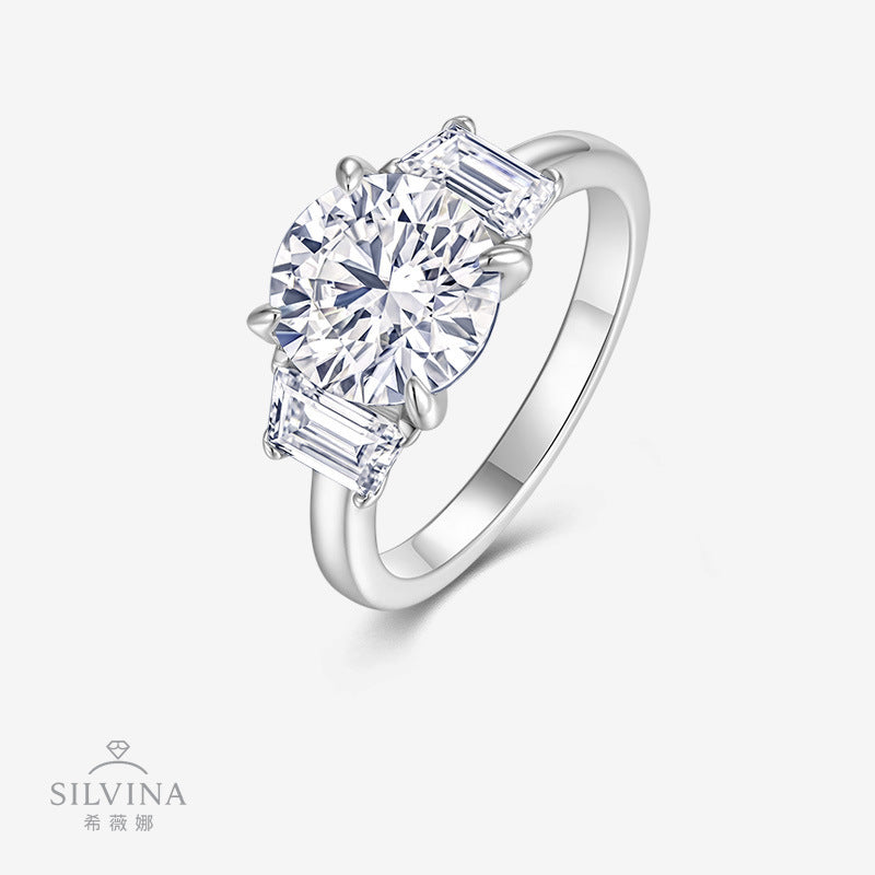 新款闭口女士时尚戒指S925纯银D色莫桑石梯方戒指婚戒女戒