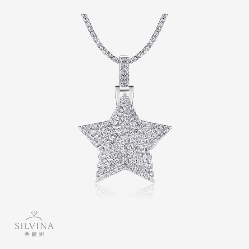 银星河新款纯银夸张通勤立体五角星系列男生嘻哈时尚吊坠