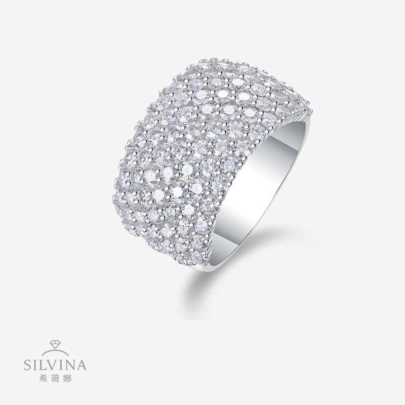 18k白金女士戒指ins潮戒指女 嘻哈纯银莫桑石女士婚戒