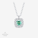 新款S925纯银经典祖母绿方包莫桑石吊坠贵气锁骨链女款