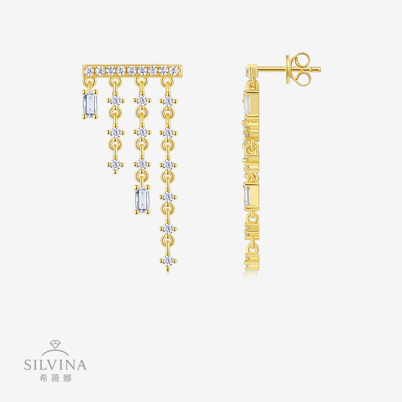 S925纯银法式流苏耳环项链轻奢百搭精致时尚金色耳坠