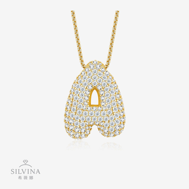 26个字母莫桑石项链925纯银夸张18K金链英文吊坠吊坠