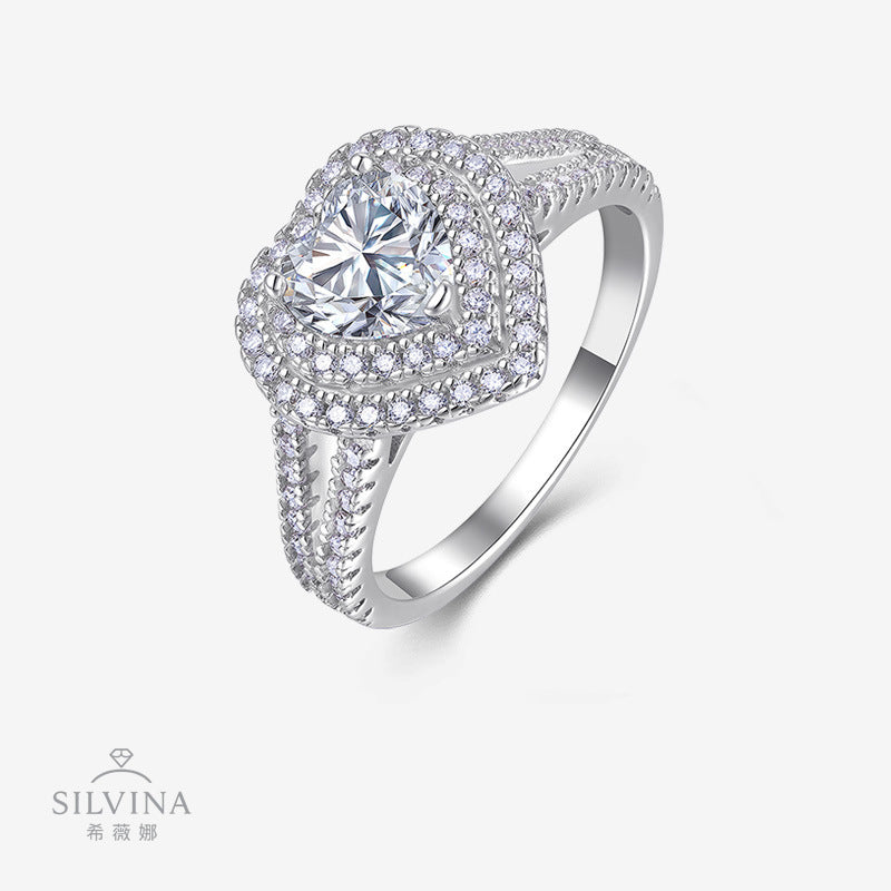 热销嘻哈夸张纯银指环莫桑石豪镶全莫桑镀白金时尚女戒