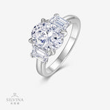 蛋形豪华高档闭口女士时尚戒指 S925纯银D色莫桑石四爪戒指婚戒