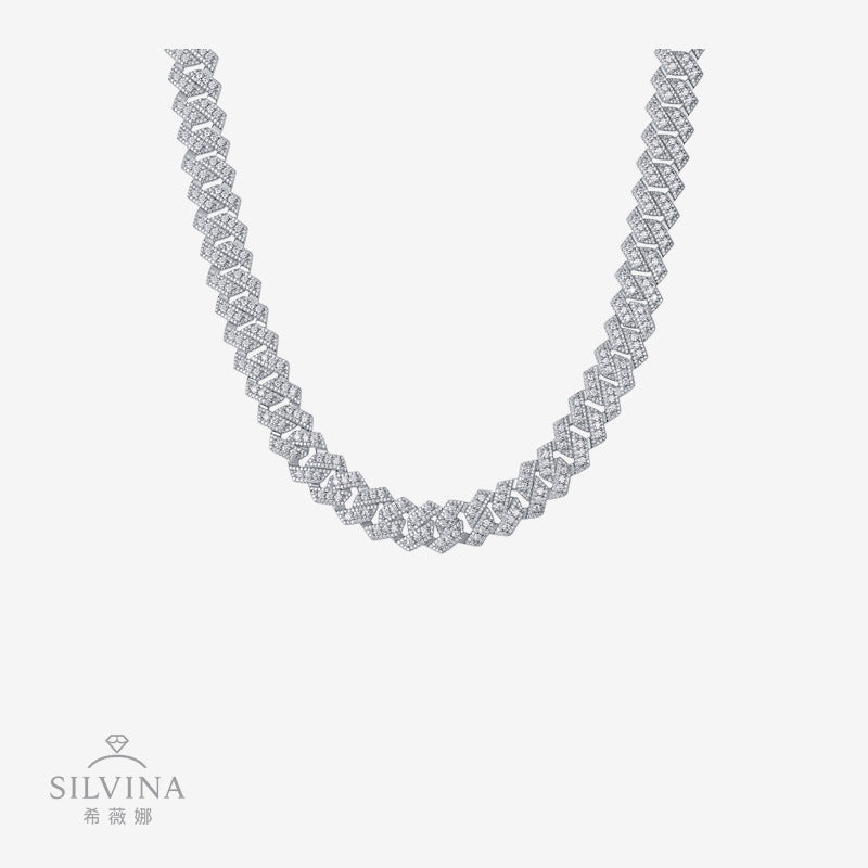 街头嘻哈大项链s925纯银莫桑石电镀白金古男生巴项链男