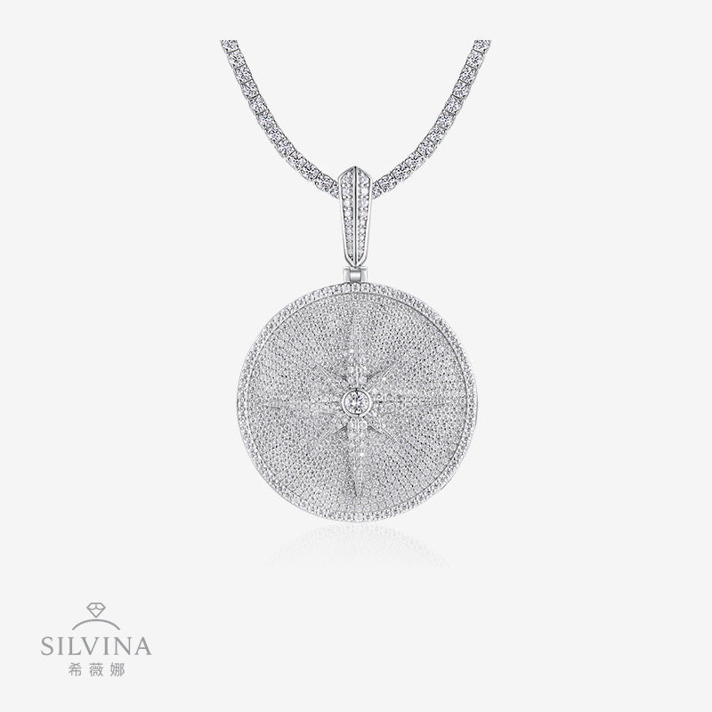 嘻哈项链吊坠 s925银莫桑石K白满镶男士吊坠