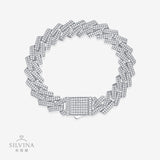 夸张嘻哈双排手链电镀加厚S925纯银莫桑石男女古巴手链