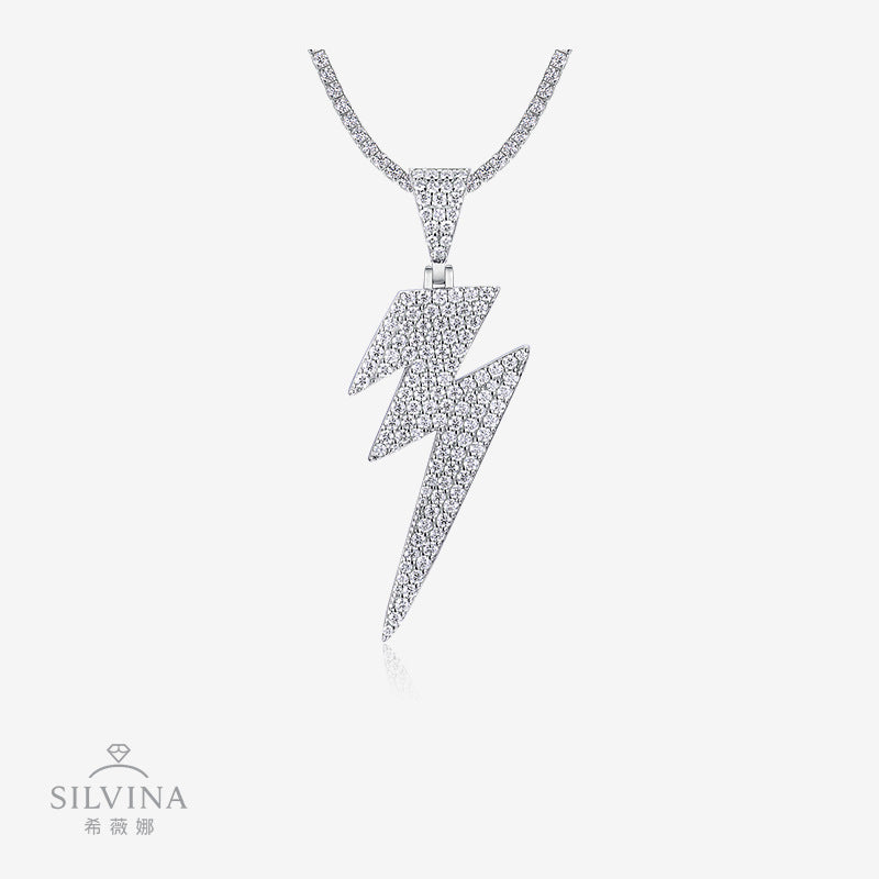 时尚个性创意复古帅气莫桑石吊坠闪电项链男女街头朋克摇滚吊坠