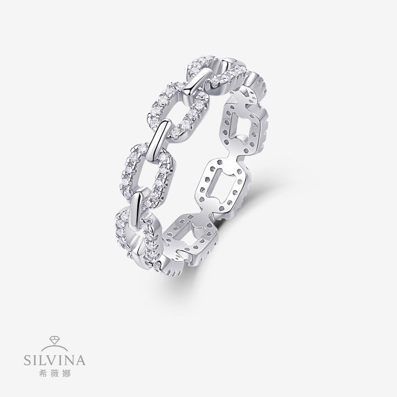 八字扣戒指 S925纯银戒指闭口浑身全莫桑戒指婚戒