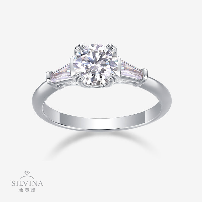 莫桑石时尚纯银镀18k指环百搭流苏铂金戒指