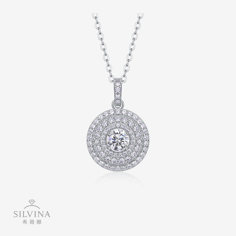 满镶气质s925银莫桑石吊坠项链纯银项链女