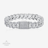 新款11mm双排满镶S925银莫桑石手链嘻哈个性时尚古巴链男