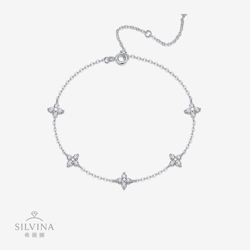 正品纯银镶莫桑首饰设计送女友方糖时尚手链女士