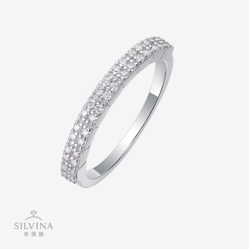 半圈戒指半圈S925指环莫桑石戒指小众戒指纯银设计感戒指