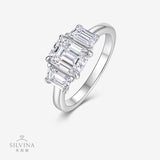 长方形莫桑石戒指祖母绿切割S925纯银时尚戒指戒