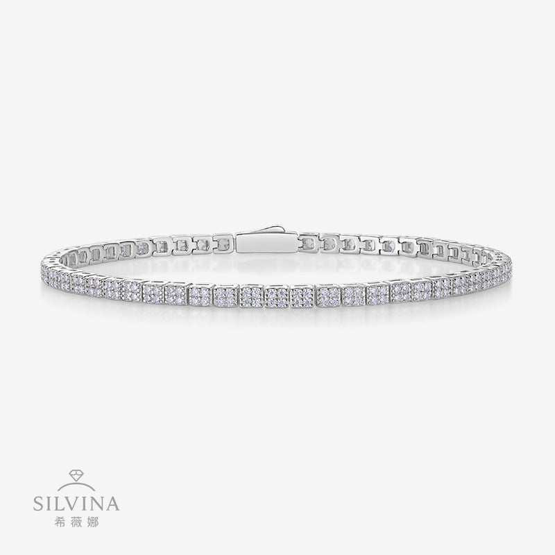 S925银镀18k铂白金莫桑钻网球手链