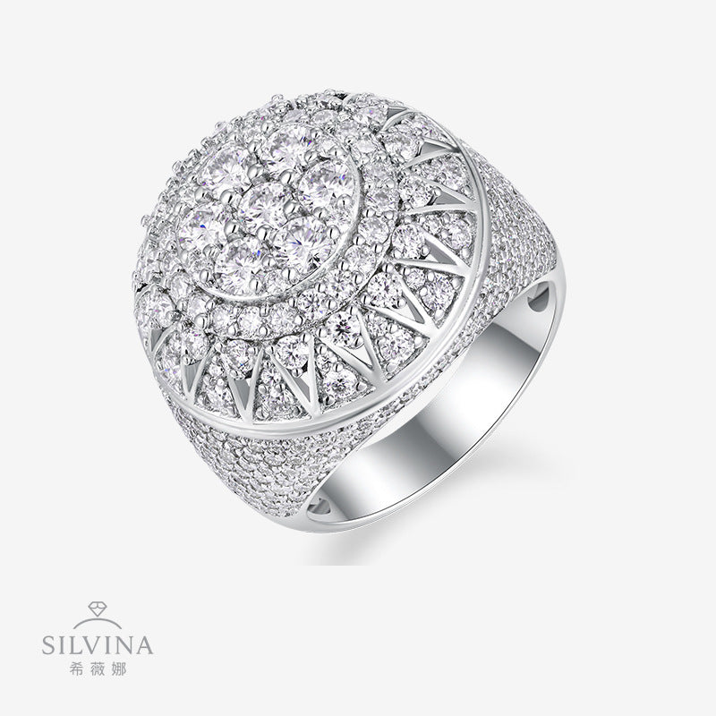 美式街头满镶莫桑石土豪夸张嘻哈风说唱rapper男士戒指