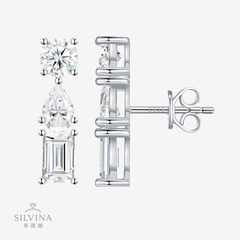 女纯银小众气质环环相扣耳坠浪漫心形水滴耳钉女