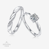 时尚纯银莫桑石对戒电镀白金戒指情侣小众环新年饰品订婚对戒