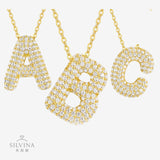 26个字母项链925纯银电镀金色锁骨链莫桑石男女时尚吊坠