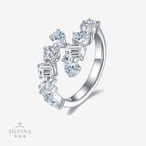 新款S925纯银流行几何形莫桑石排戒百搭风格婚戒女