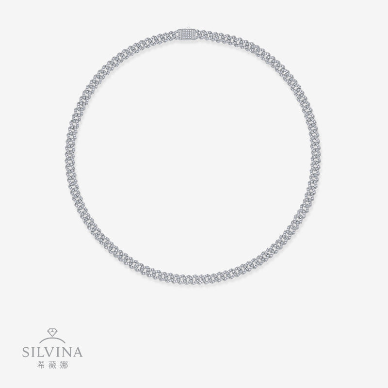 个性莫桑石新款颈链S925银嘻哈风酷风10mm古巴项链链条