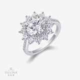 小众太阳花戒指纯银轻奢大克拉气质闭口莫桑石婚戒