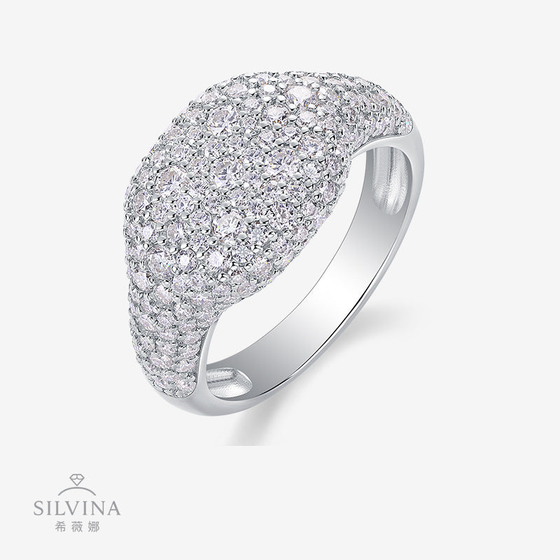 莫桑石18k戒指婚戒 S925纯银莫桑石指嘻哈潮流男戒