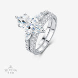 S925纯银莫桑石叠戴指环爆闪小众高级轻奢双排马眼戒指女