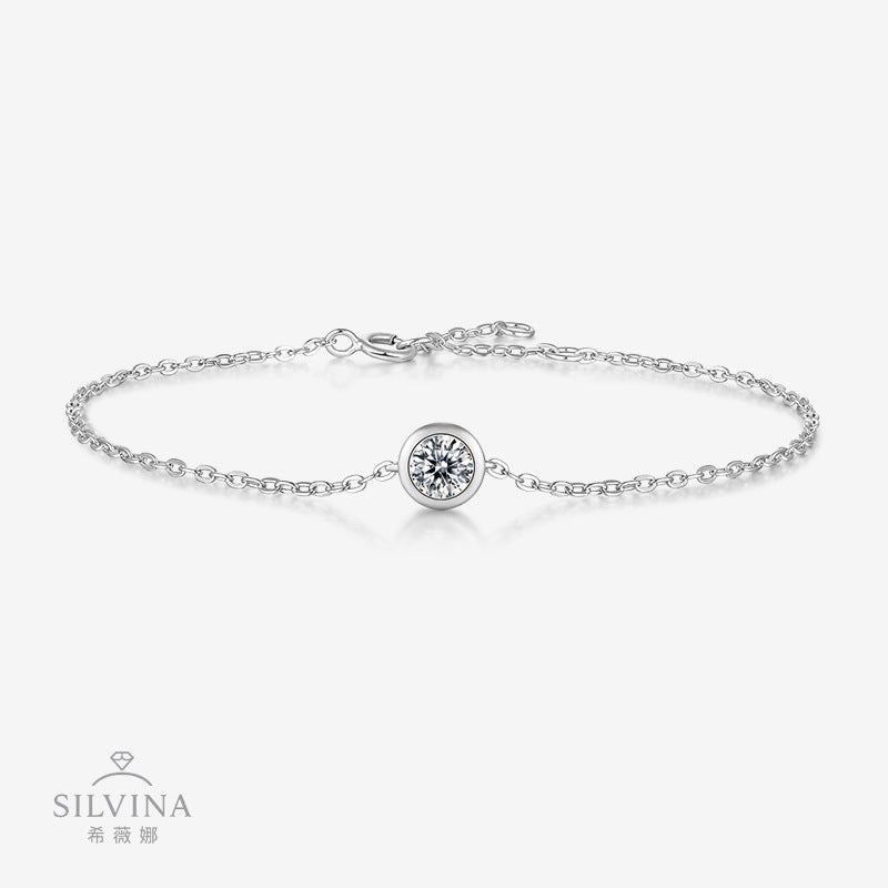 时尚百搭S925银莫桑石手链 简约经典流苏手饰圆包泡泡手链女款