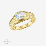 新品时尚不规则镶6*8莫桑石戒指新款轻奢设计螺纹指环女