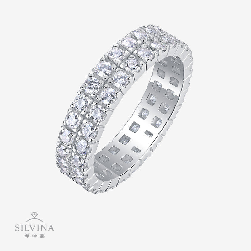 流苏新款S925纯银双排莫桑石戒子饰品时尚百搭男指