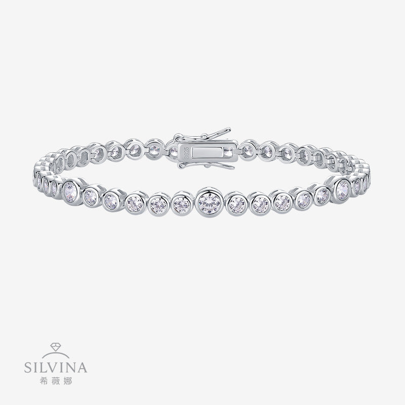 热销S925纯银手链网球莫桑石嘻哈男女通用火彩闪耀网球手链