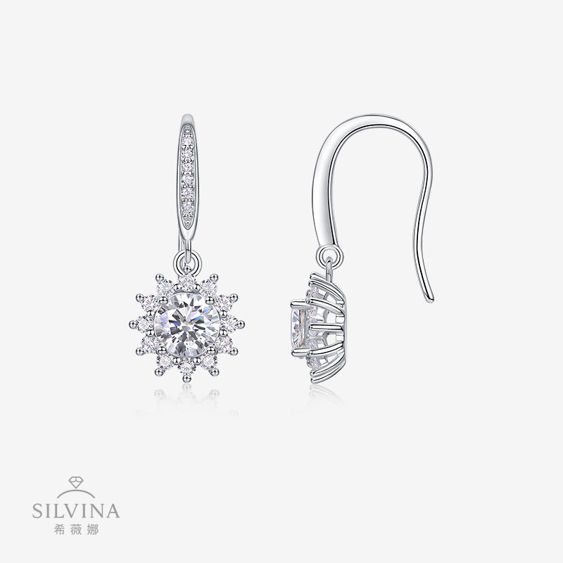 新款莫桑石耳坠太阳花耳钩时尚百搭女款耳环耳钉耳饰品