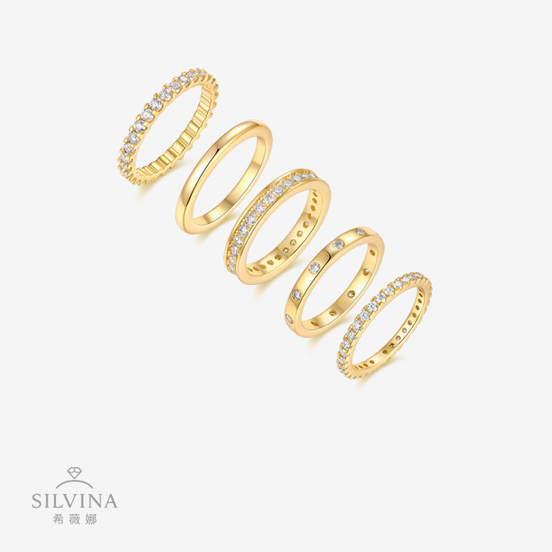 叠戴素圈排戒莫桑石叠戴戒指S925银莫桑石男女组合戒指