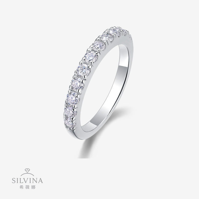 新款S925银叠戴女士戒指豪镶莫桑石时尚半圈戒指环