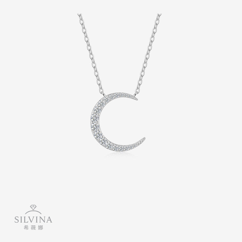 新款S925纯银月亮项链轻奢简约气质网红小众款锁骨链女