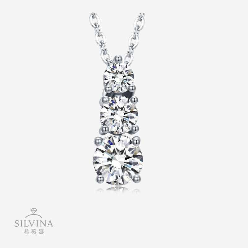 新款不规则三生石吊坠几何圆形莫桑石镶嵌个性淑女锁骨链