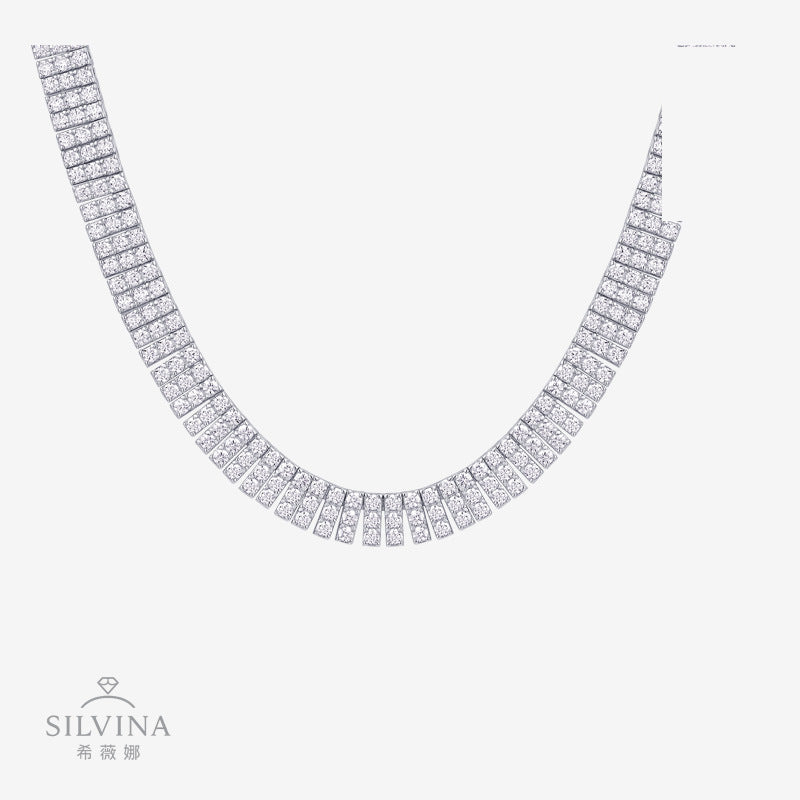 风豪镶项链叠戴S925银多排莫桑石网球项链女