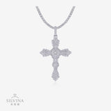 新款S925银时尚潮流十字架纹理项链个性嘻哈风饰品吊坠男