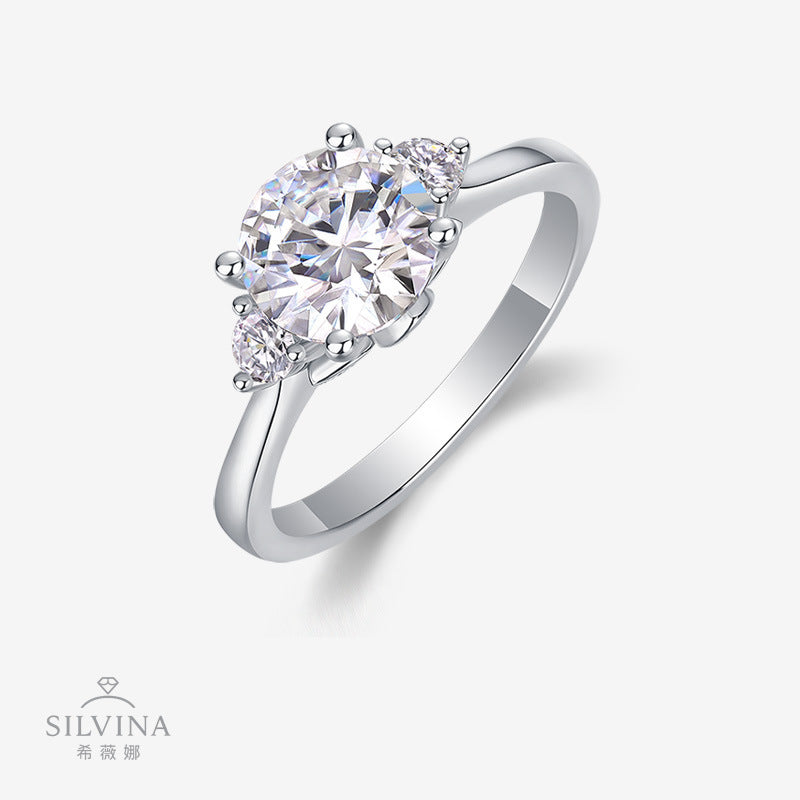 S925纯银镶嵌闪耀时尚百搭莫桑石闭口女戒指