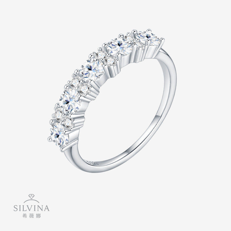 新款S925纯银镶D色莫桑石戒指小众轻奢指环女