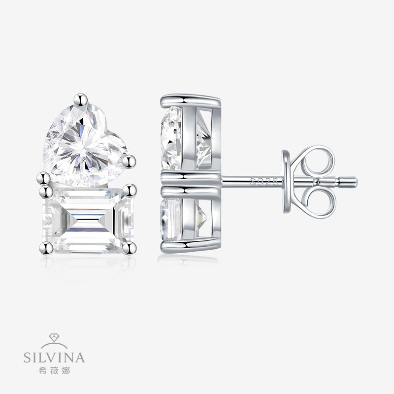 新款异形耳钉925银D色莫桑石耳钉时尚百搭简约耳环女