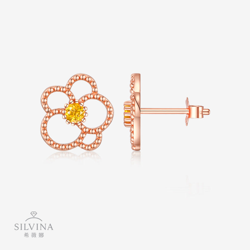 S925纯银太阳不规则花朵耳钉时尚轻奢小众设计简约气质耳饰品