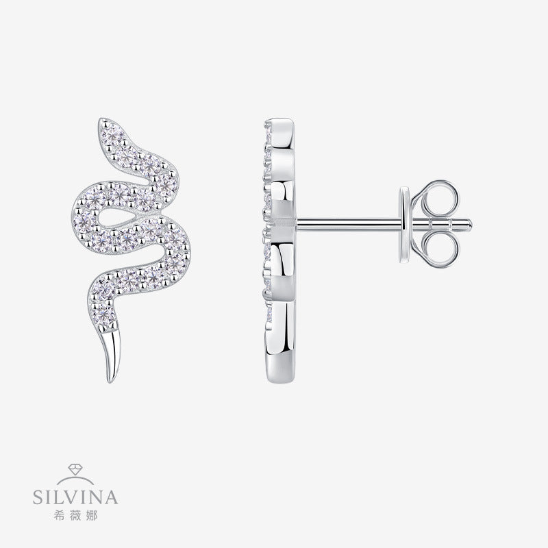 新款设计感小众S925银莫桑石耳环轻奢夸张蛇形耳饰