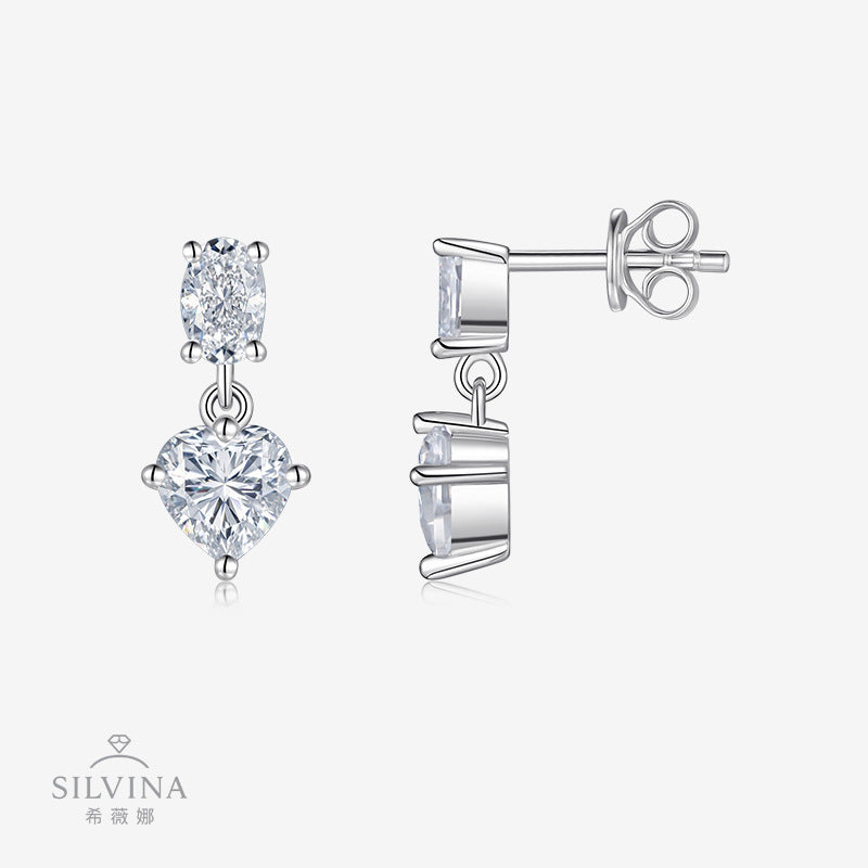 流行镶嵌莫桑石订制OEM纯银耳饰