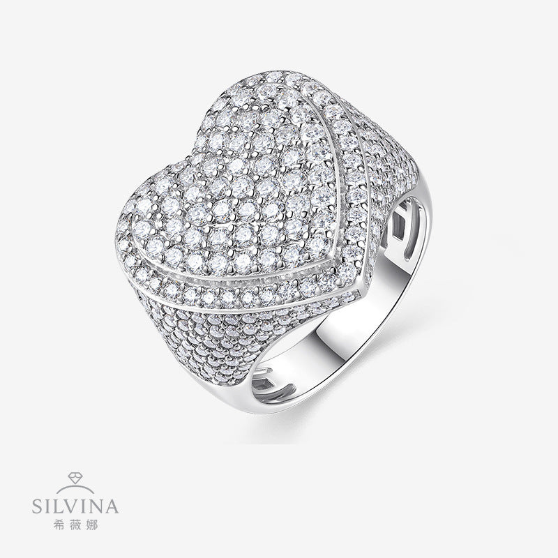 热榜莫桑石男戒配GRA S925银精工轻奢款情人节礼物嘻哈戒指