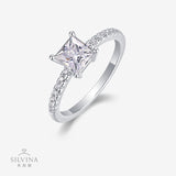 S925纯银镶嵌公主方莫桑石戒指百搭女士时尚婚戒