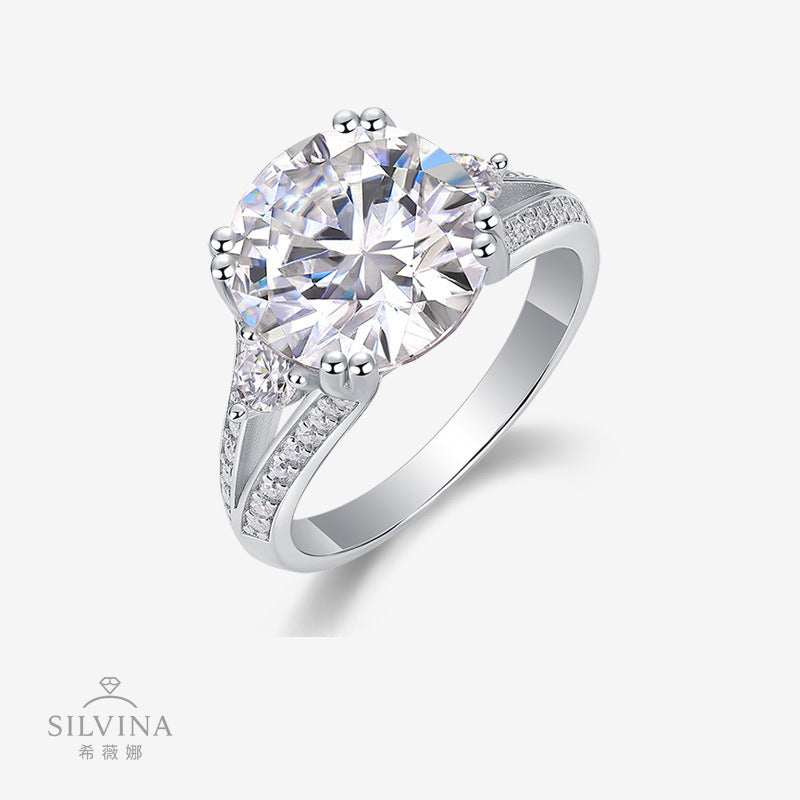 夸张新潮轻奢戒指纯银S925莫桑钻豪镶满钻贵族5克拉大钻戒指