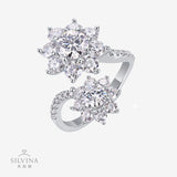 纯银925莫桑石戒指超时尚太阳花女生宴会